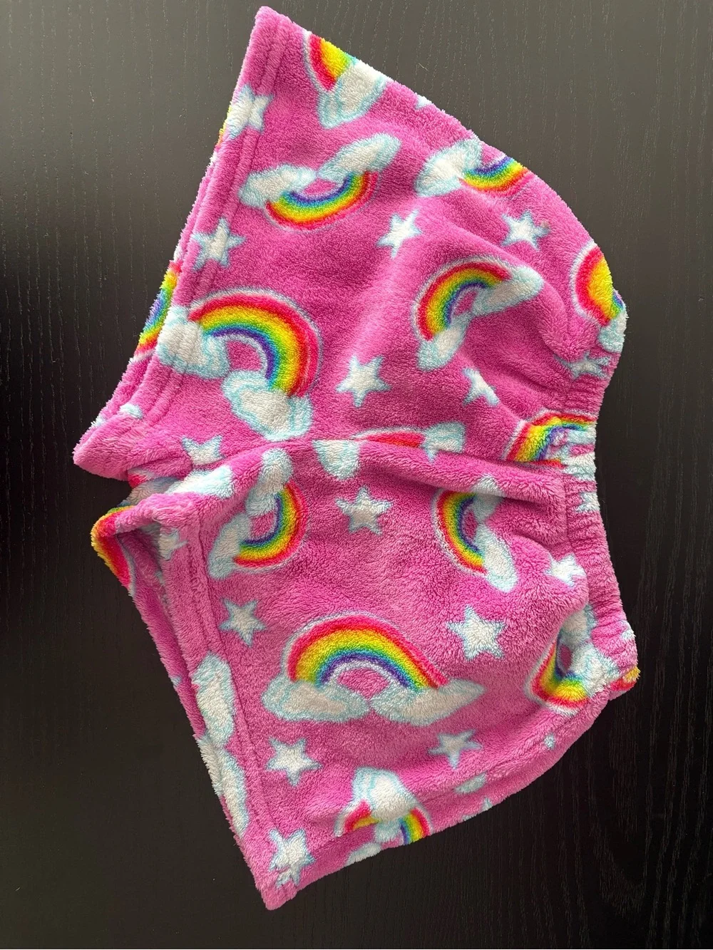Kids Pink Rainbow Plush Lounge Shorts